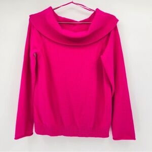 Anthropologie Off The Shoulder Hot Pink Knit Sweater Size Medium